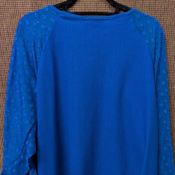 Joie de Vicre Womens Plus Size 2XL 3/4 Sleeve Blue Blouse - Picture 2 of 6